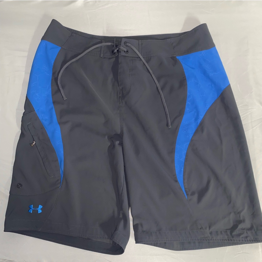 Under Armour Board/Swim Shorts, No Liner, Size 38, Gray/Blue